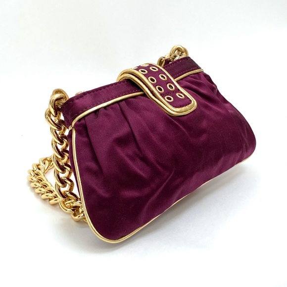 Bordeaux Satin Gold Chain Strap Evening Bag - Picture 7 of 9